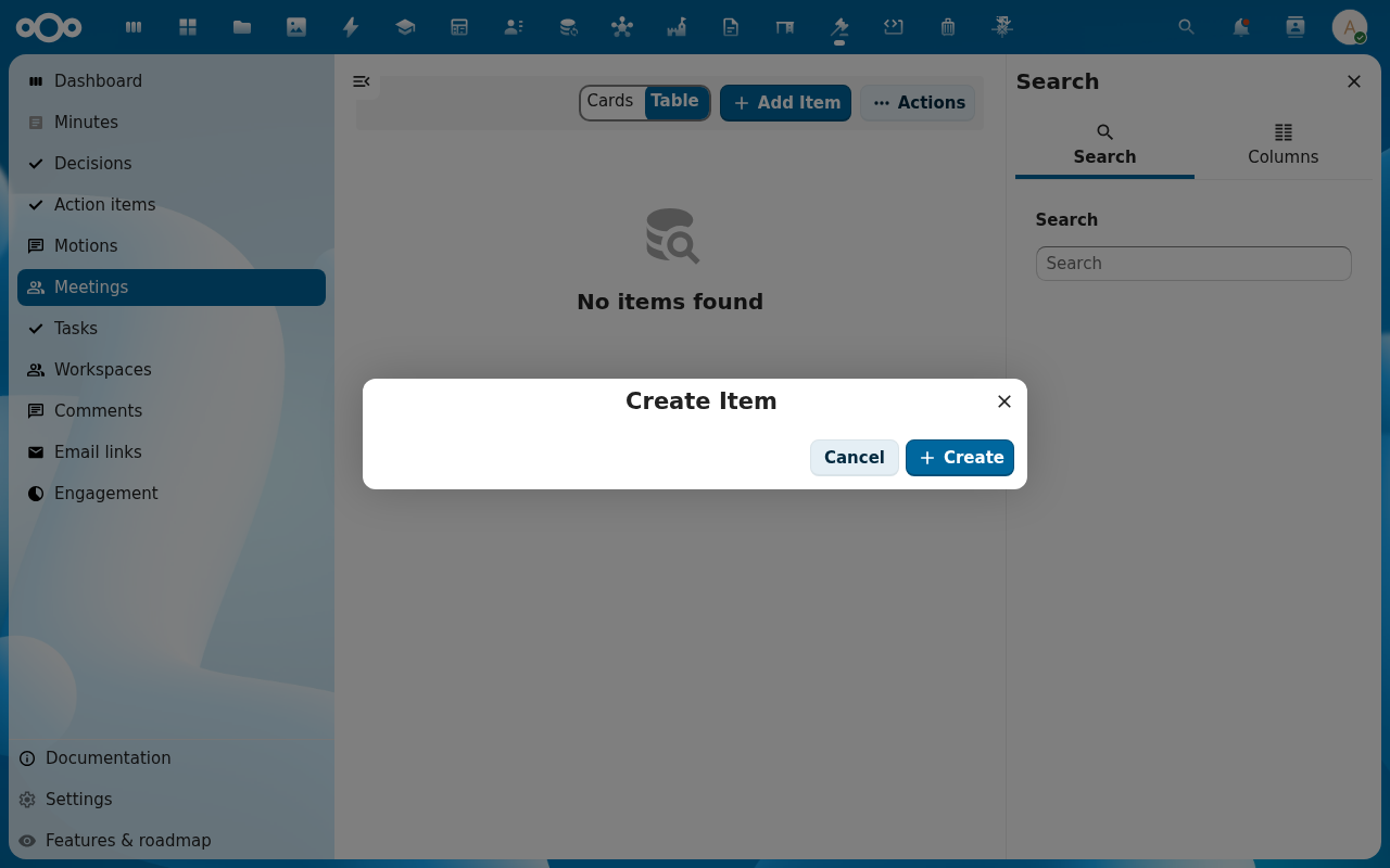 Create meeting dialog