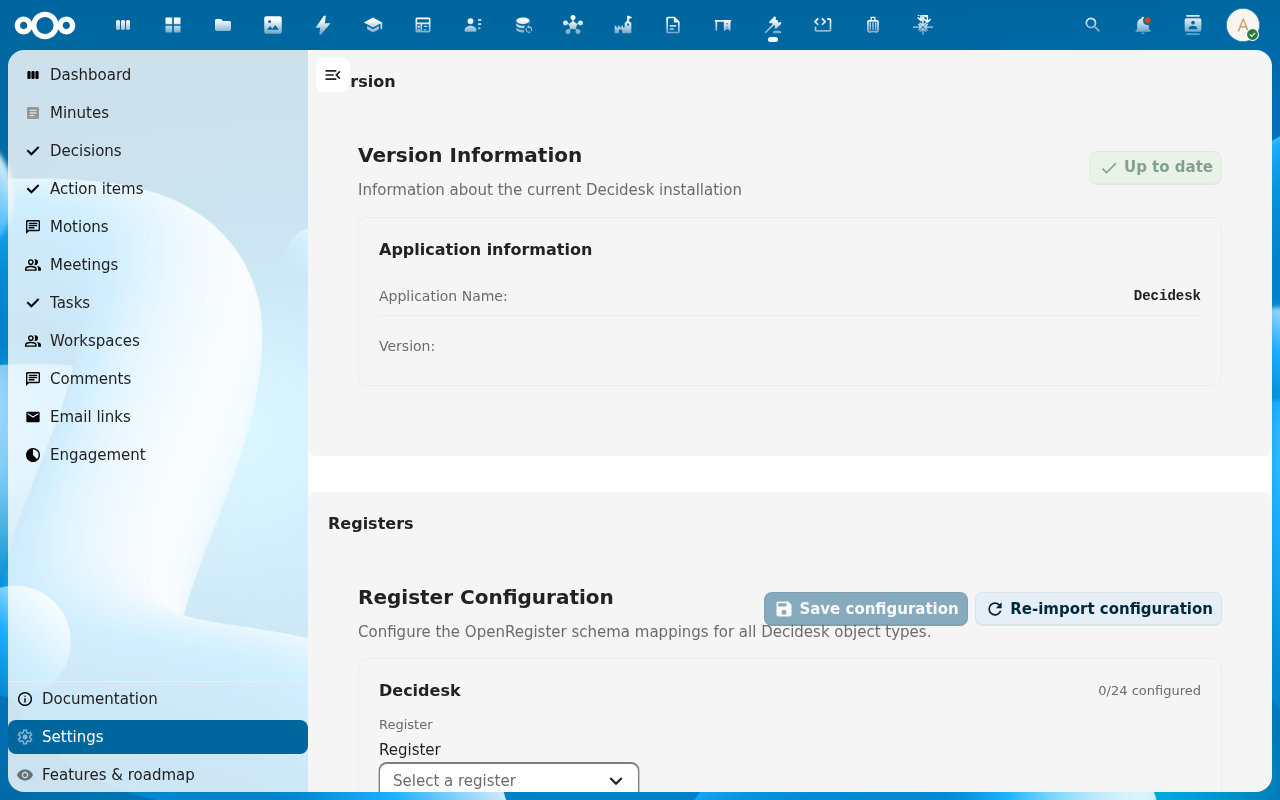 Version section of settings
