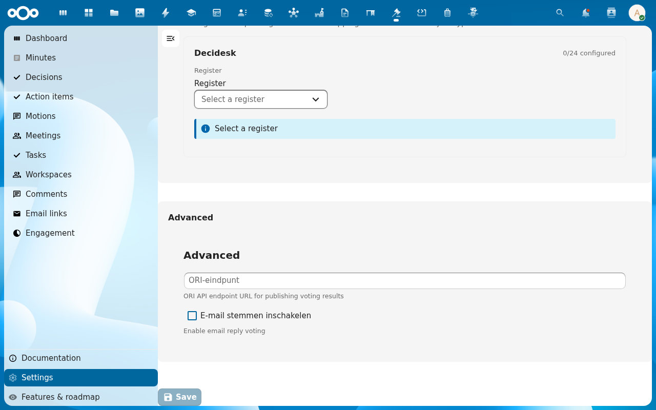 Advanced settings — ORI endpoint and email voting