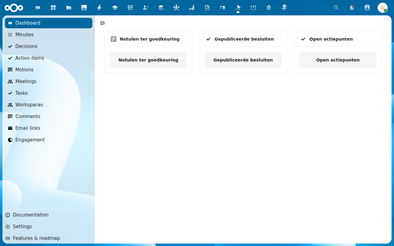 Dashboard with the open-action-items tile